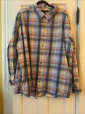 Men's Blue Multi-Color Plaid Button-Down Shirt